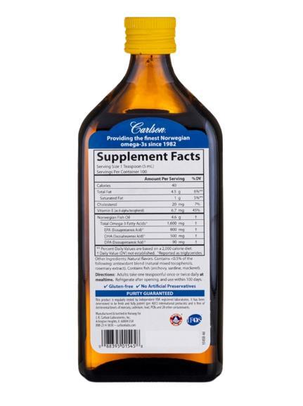 Рыбий жир Carlson Labs The Very Finest Fish Oil Lemon Норвежская серия, лимон, 500 мл