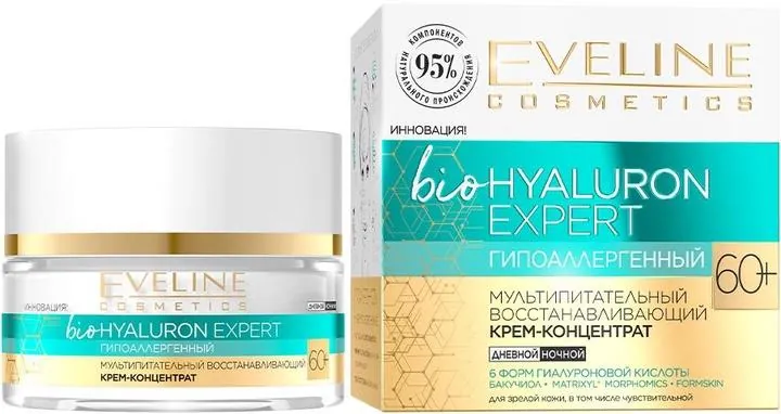 Крем-концентрат для обличчя Eveline Bio Hyaluron Expert 60+ ультразволожуючий відновлюючий, 50 мл