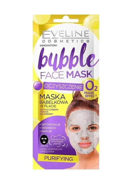 Маска тканинна для обличчя Eveline Bubble Face Mask очищуюча бульбашкова, 1 шт
