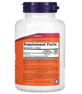 Вітамін Е NOW Vitamin E-400 D-Alpha Tocopheryl м'які капсули №250