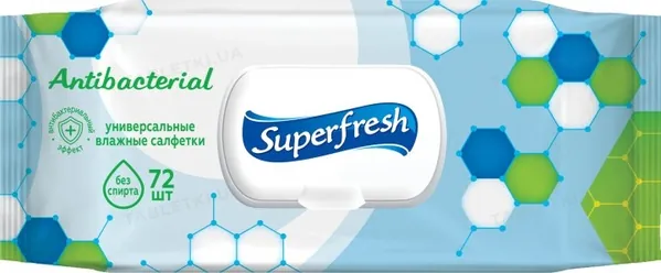 Серветки вологі Superfresh Antibacterial антибактеріальні, з клапаном, 72 шт