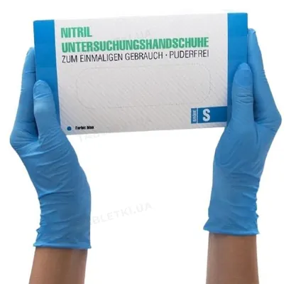 Рукавички оглядові SF Medical Products SFM-Supersoft нітрилові без пудри нестерильні, сині, розмір S, пара
