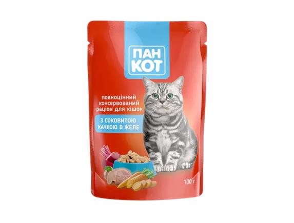 Корм влажный Пан Кот для кошек с уткой в желе, пауч, 100 г
