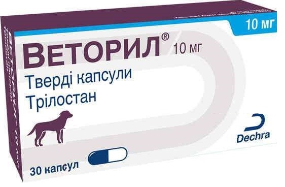 Веторил Dechra для лечения болезни Кушинга у собак по 10 мг, 30 капсул