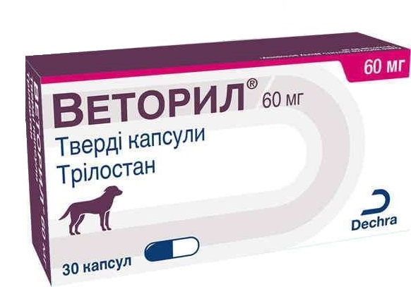 Веторил Dechra для лечения болезни Кушинга у собак по 60 мг, 30 капсул