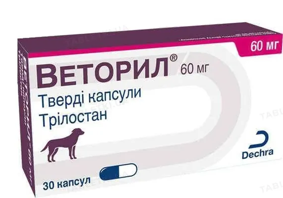 Веторил Dechra для лікування хвороби Кушинга у собак по 60 мг, 30 капсул