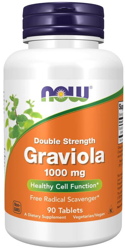 Гравиола NOW Graviola Double Strength 1000 мг, 90 таблеток