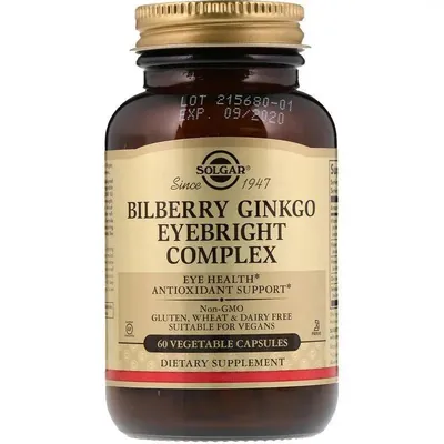 Комплекс очанки з чорницею та гінкго Solgar Bilberry Ginkgo Eyebright Complex вег. капсули №60