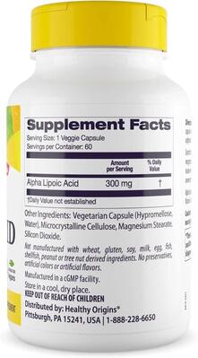 Альфа-липоевая кислота Healthy Origins Alpha Lipoic Acid 300 мг, 60 капсул