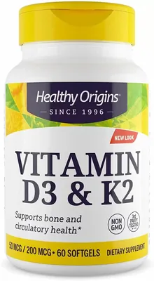 Вітамін Д3 і К2 Healthy Origins Vitamin D3 + K2, 60 капсул