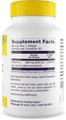 Витамин Е Healthy Origins Vitamin E 400 МЕ, 90 капсул