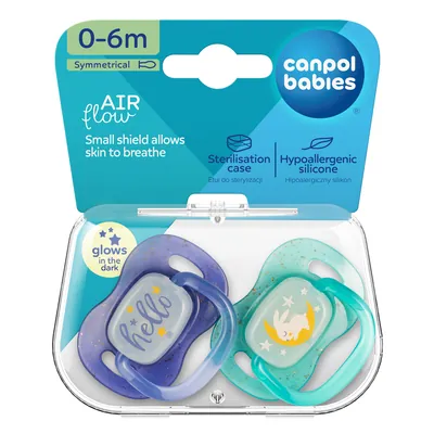 Пустушка силіконова Canpol Babies NightGlow симетрична 34/942_blu, 0-6 місяців, синя, 2 шт