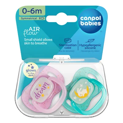 Пустушка силіконова Canpol Babies NightGlow симетрична 34/942_pin, 0-6 місяців, рожева, 2 шт