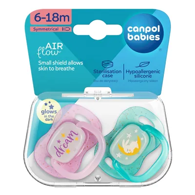 Пустушка силіконова Canpol Babies NightGlow симетрична 34/943_pin, 6-18 місяців, рожева, 2 шт