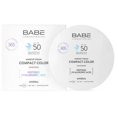 Крем-пудра Babe Laboratorios сонцезахисна мінеральна з пептидами SPF 50, 10 г