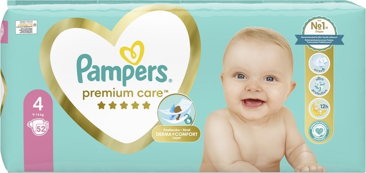 Подгузники детские Pampers Premium Care размер 4, 9-14 кг, 52 шт
