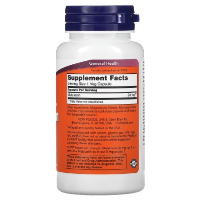 Мелатонин NOW Melatonin Maximum Strength 20 мг веганские капсулы №90