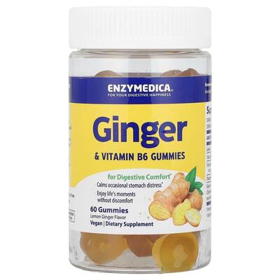Имбирь и витамин B6 Enzymedica Ginger & Vitamin B6, вкус лимона и имбиря, 60 жевательных таблеток