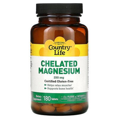Магний в хелатной форме Country Life Chelated Magnesium 250 мг, 180 таблеток