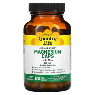 Магний с диоксидом кремния Country Life Target-Mins Magnesium with Silica 300 мг, 120 вегетарианских капсул