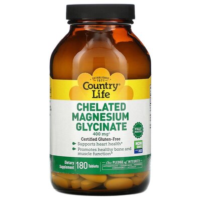 Магния глицинат хелатный Country Life Chelated Magnesium Glycinate 133 мг, 180 таблеток