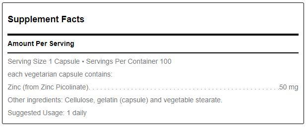 Цинк пиколинат Douglas Laboratories Zinc Picolinate 50 мг, 100 капсул
