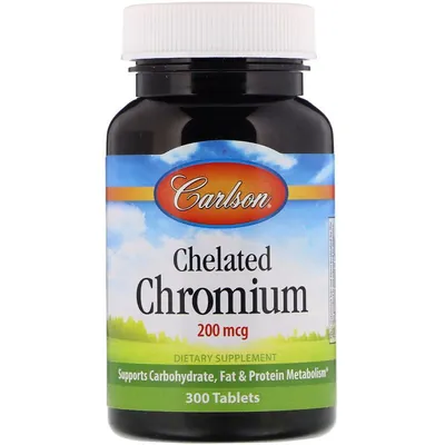 Хром хелат Carlson Labs Chelated Chromium 200 мкг, 300 таблеток