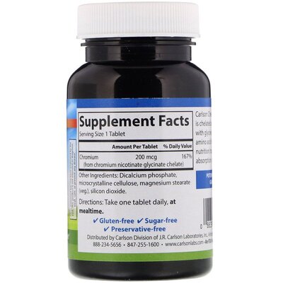 Хром хелат Carlson Labs Chelated Chromium 200 мкг, 300 таблеток