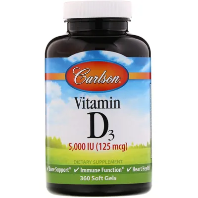 Вітамін D3 Carlson Labs Vitamin D3 5000 МО, 360 м'яких желатинових капсул