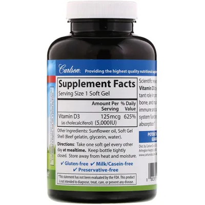 Вітамін D3 Carlson Labs Vitamin D3 5000 МО, 360 м'яких желатинових капсул