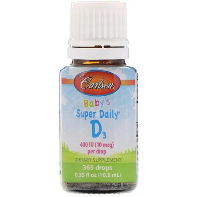 Вітамін D3 для дітей Carlson Labs Baby's Super Daily Vitamin D3 400 МО, 10.3 мл
