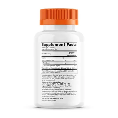 Вітамін D3 для дітей Doctor's Best Doc's Kids Vitamin D3 Gummies 1000 МО з натуральним фруктовим пектином, 60 жувальних таблеток