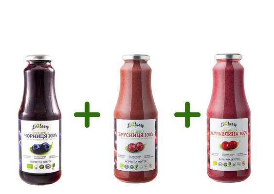 Набор LiQberry из 3-х бутылок ягодных паст черника, брусника, клюква по 1000 мл