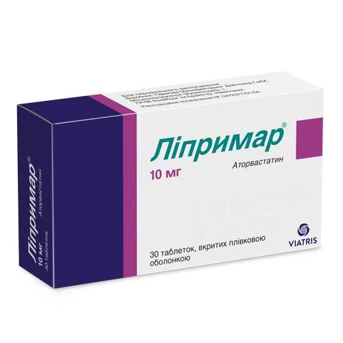 Ліпримар таблетки, в/плів. обол. по 10 мг №30 (10х3)
