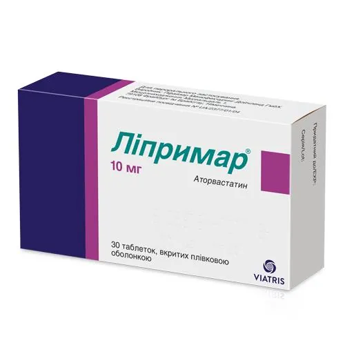 Ліпримар таблетки, в/плів. обол. по 10 мг №30 (10х3)