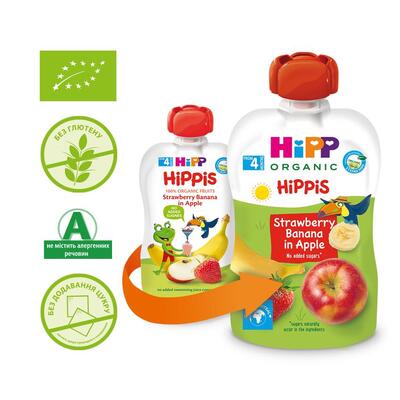 Пюре фруктовое HiPP Hippis Яблуко-Клубника-Банан с 4 месяцев, 100 г