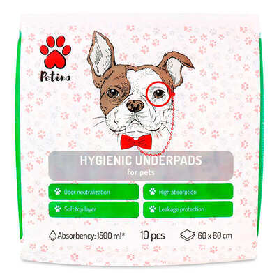 Пеленки Petino Hygienic Underpads для приучения щенков к туалету, размер 60х60 см, 10 штук