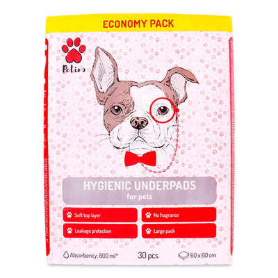 Пеленки Petino Hygienic Underpads для приучения щенков к туалету, размер 60х60 см, 30 штук