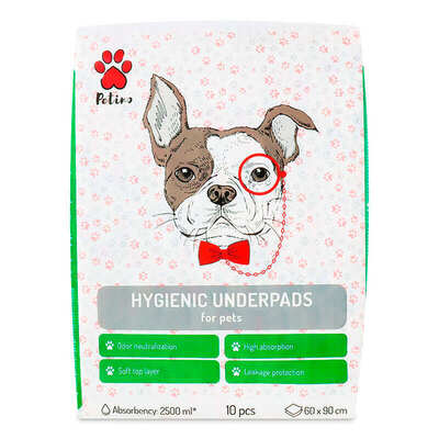 Пеленки Petino Hygienic Underpads для приучения щенков к туалету, размер 90х60 см, 10 штук