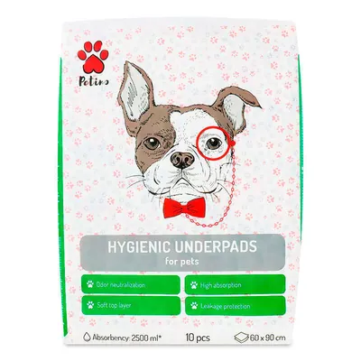 Пелюшки Petino Hygienic Underpads для привчання цуценят до туалету, розмір 90х60 см, 10 штук