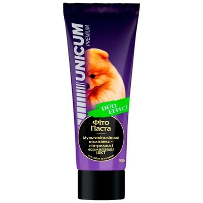 Фитопаста Unicum Premium Duo Effect мультивитаминная, для поддержки и нормализации ЖКТ собак и щенков, 100 г