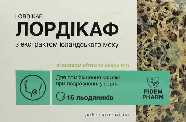 Лордікаф Fidem Pharm льодяники зі смаком м'ята-евкаліпт №16
