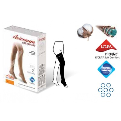Чулки компрессионные Avicenum 360 Cotton класс компрессии 2, открытый носок, long, цвет бежевый, размер L