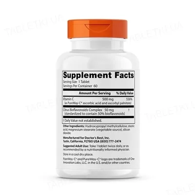 Витамин С Doctor's Best High Absorption Vitamin C, 60 таблеток