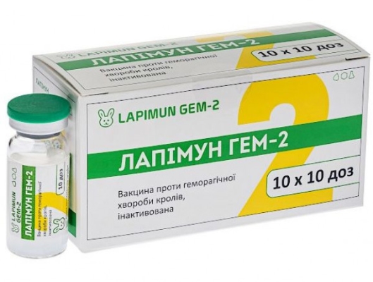 Вакцина Лапімун ГЕМ-2 (ДЛЯ ТВАРИН) проти геморагічної хвороби кролів 2 штаму БТЛ 1 флакон 10 доз