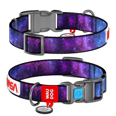 Ошейник Collar WAUDOG Nylon с QR-паспортом, рисунок NASA, пластиковый фастекс, ширина 15 мм, длина 23-35 см