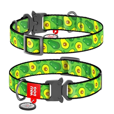 Ошейник Collar WAUDOG Nylon с QR-паспортом, рисунок Авокадо, металлическая пряжка-фастекс, ширина 15 мм длина 23-25 см