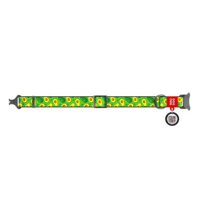 Ошейник Collar WAUDOG Nylon с QR-паспортом, рисунок Авокадо, металлическая пряжка-фастекс, ширина 15 мм длина 23-25 см