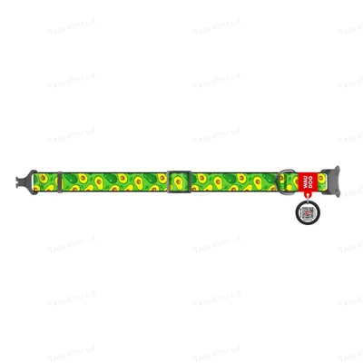 Нашийник Collar WAUDOG Nylon з QR-паспортом, малюнок Авокадо, металева пряжка-фастекс, ширина 15 мм довжина 23-25 см