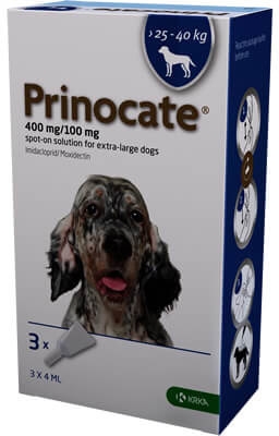 Капли на холку Prinocat Спот-он от блох и паразитов для собак весом от 25 до 40 кг, 3 пипетки по 4 мл